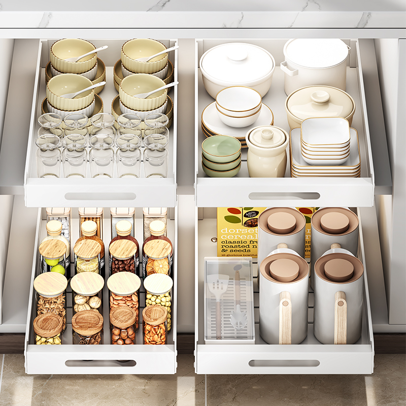 免打孔厨房置物架抽拉碗碟收纳架橱柜碗盘拉篮抽屉式盘子沥水碗架