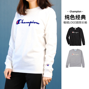 植绒LOGO圆领长袖 纯色经典 t恤女打底上衣集C 新款 CHAMPION2020春季
