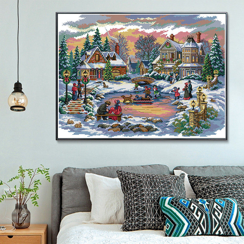 针爱99欧式风景十字绣冬雪景2026新款线绣客厅简约自己绣手工刺绣