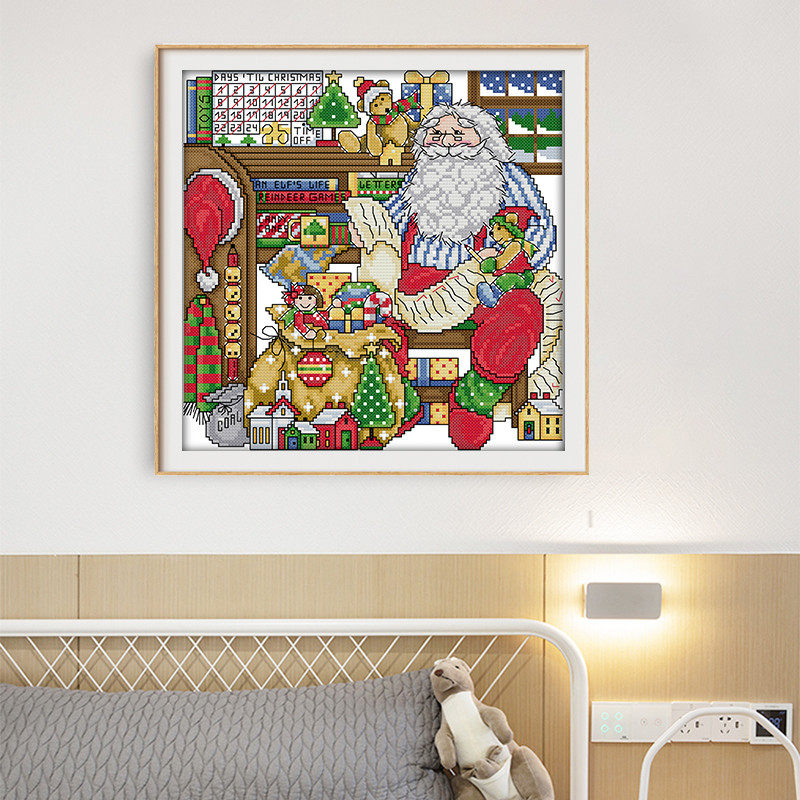 圣诞老人的工作室图十字绣2026新款线绣简单小件刺绣欧式客厅家用