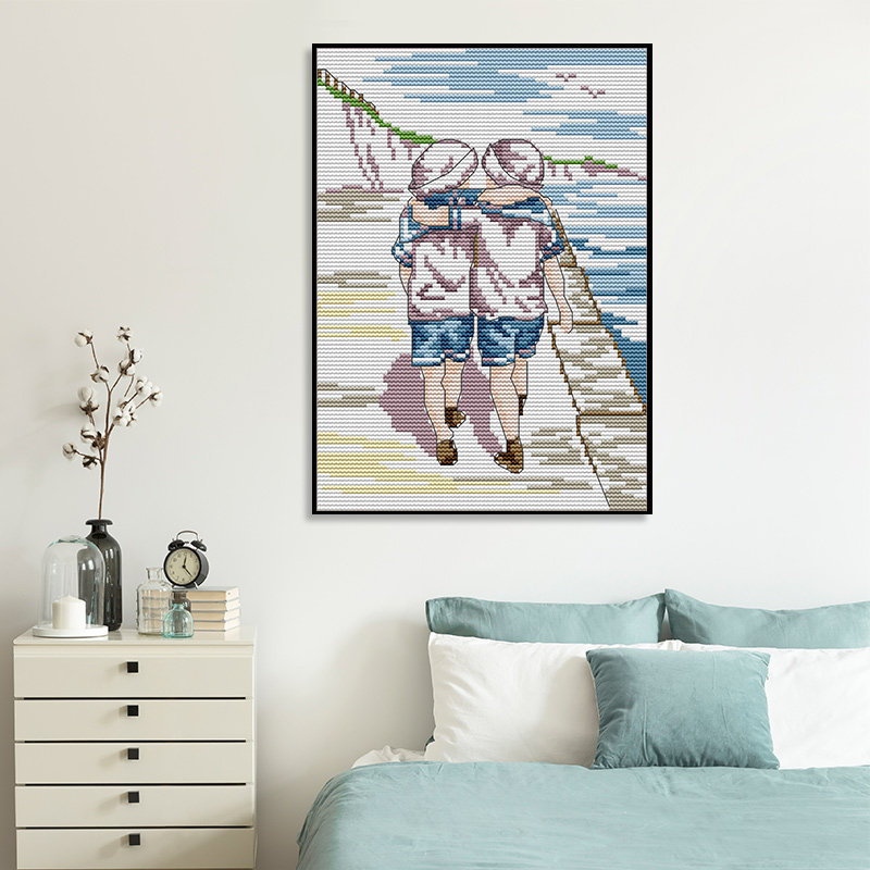 兄弟情深双胞胎十字绣2023年新款线绣男孩背影手工刺绣小件挂画