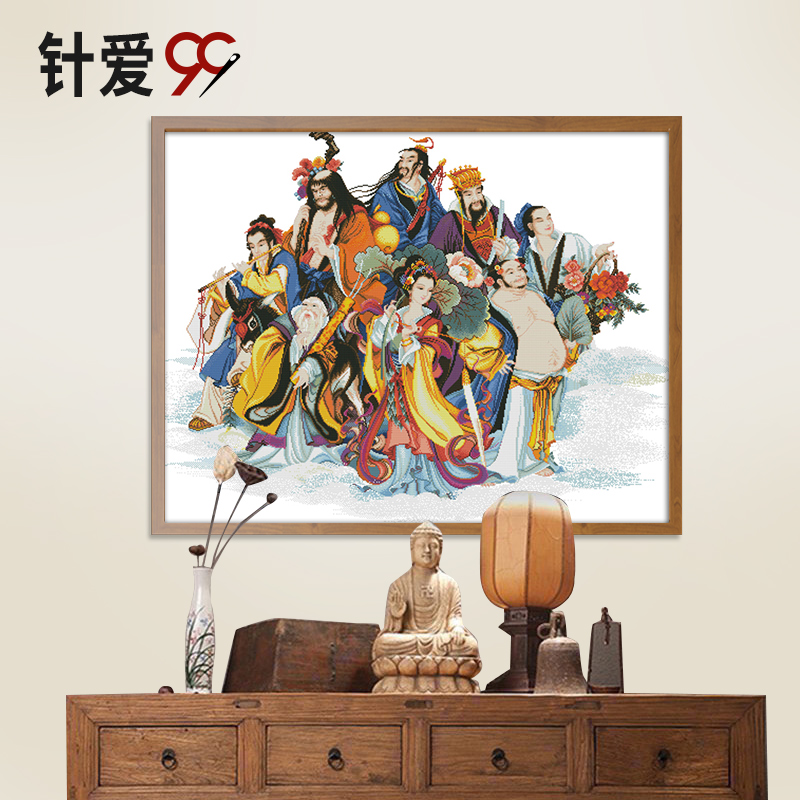 古代十字绣 八仙过海 人物八仙图中国古典客厅玄关棉线绣2025新款