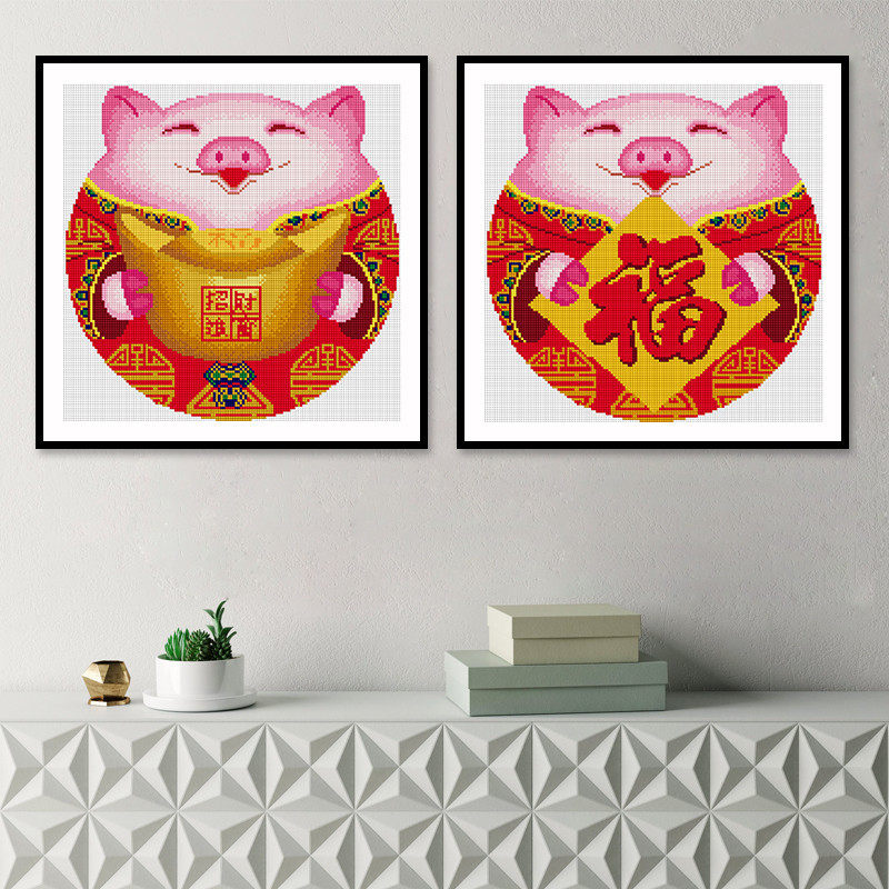 客厅钻石画满钻新款2026简约宝福猪喜庆系列猪年点钻十字绣粘钻石