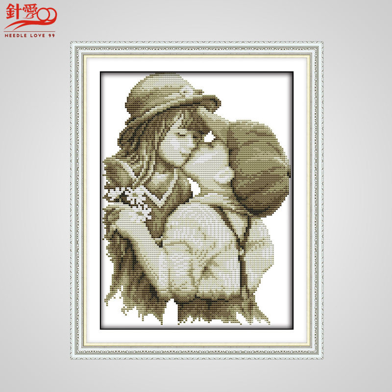 针爱99印花十字绣线绣新款卧室情侣人物吻别两小无猜浪漫温馨挂件