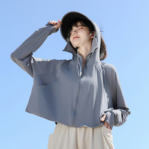 防晒衣女夏季2026新款黑胶帽檐原纱冰丝防紫外线薄款防晒服