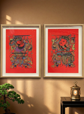 武强木版年画手工拓印年画客厅玄关装饰画挂画秦琼尉迟恭神荼郁垒