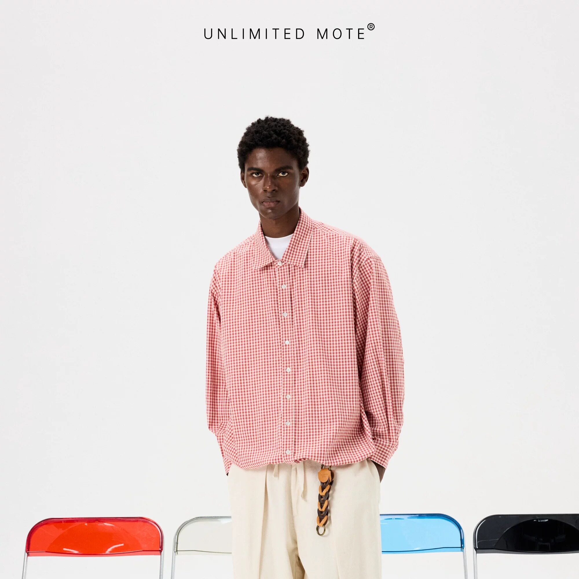 Unlimited Mote〔立体打褶气球衬衫〕日系红格纹长袖抽绳棉氨混纺