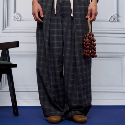 Unlimited Mote〔剑道裤〕日系格纹条纹阔腿混纺长裤