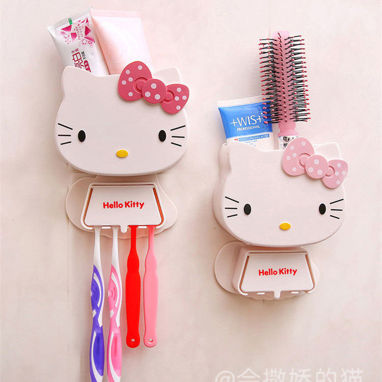 卡通可爱牙膏牙刷置物架免打孔挂墙KT猫卫生间壁挂式kitty牙刷架