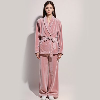 睡袍女秋冬款2025新款简约纯色