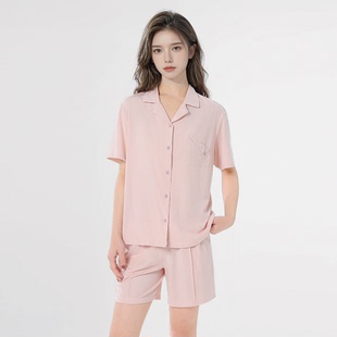 薄款 短袖 莫代尔棉睡衣女套装 夏款 短裤 家居服可外出纯色2024新款