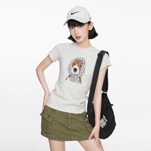 美式灰色小狗正肩短袖t恤女夏季女款设计感修身紧身纯棉短款上衣