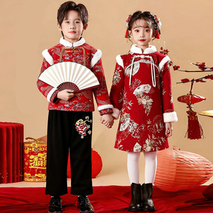 元旦儿童喜庆演出服女童拜年服幼儿园舞蹈表演服装旗袍表演服装女