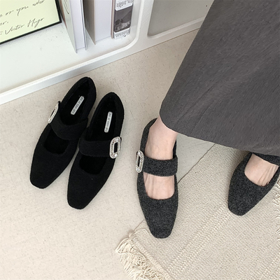 玛丽珍毛毛鞋女鞋加绒水钻单鞋