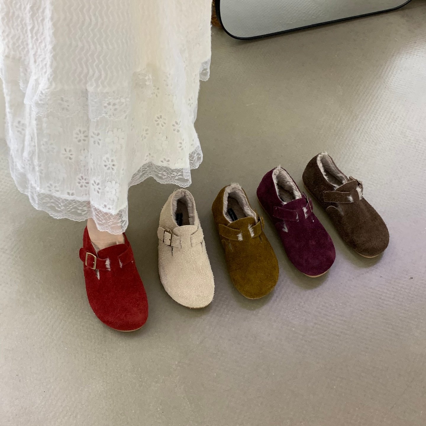 真皮加绒勃肯鞋女秋冬保暖棉鞋复古百搭丑萌单鞋一脚蹬平底乐福鞋,女鞋,深口单鞋,淘宝优惠券,粉丝福利购,淘宝优惠卷