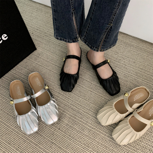 银色鞋子女春夏爆款包头半拖外穿2026年新款凉拖玛丽珍配裙子单鞋