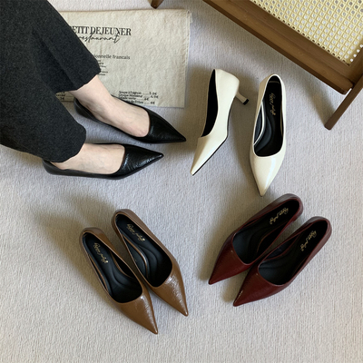 法式通勤棕色高跟鞋尖头
