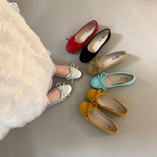 小众绒面黑色通勤鞋单鞋女鞋子2026新款春季百搭红色芭蕾舞晚晚鞋