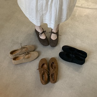 2026年新款真皮系带蝴蝶结芭蕾舞鞋软底百搭小单鞋女玛丽珍鞋