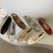 女2025新款 春秋季 新款 温柔仙女浅口蝴蝶结单鞋 方头懒人芭蕾舞瓢鞋