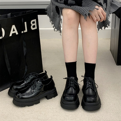 厚底方头复古系带乐福单鞋女鞋子
