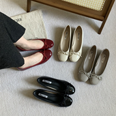 法式 女 漆皮单鞋 平底蝴蝶结浅口圆头瓢鞋 懒人一脚蹬舒适软底芭蕾鞋