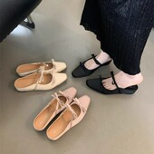 内增高玛丽珍凉鞋 法式 子外穿2025年新款 夏季 复古包头半拖鞋 仙女鞋