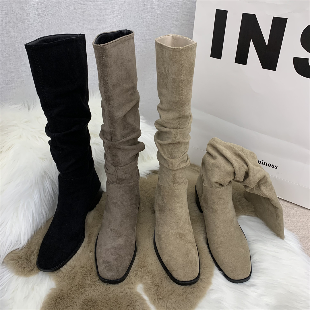 设计感小众韩版长筒高筒靴杏色长靴2025夏秋季新款西部牛仔靴女靴