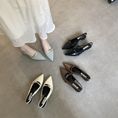 配裙子尖头浅口中跟后空单鞋 法式 2025新款 夏季 粗跟包头凉鞋 仙女鞋