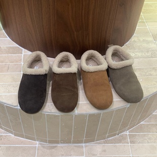 牛皮版真皮加绒勃肯鞋女全包2025秋冬懒人毛毛加厚保暖乐福鞋棉鞋
