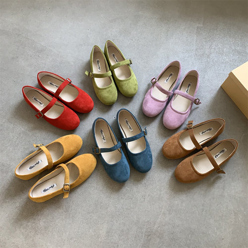 简约百搭一字带圆头绒面玛