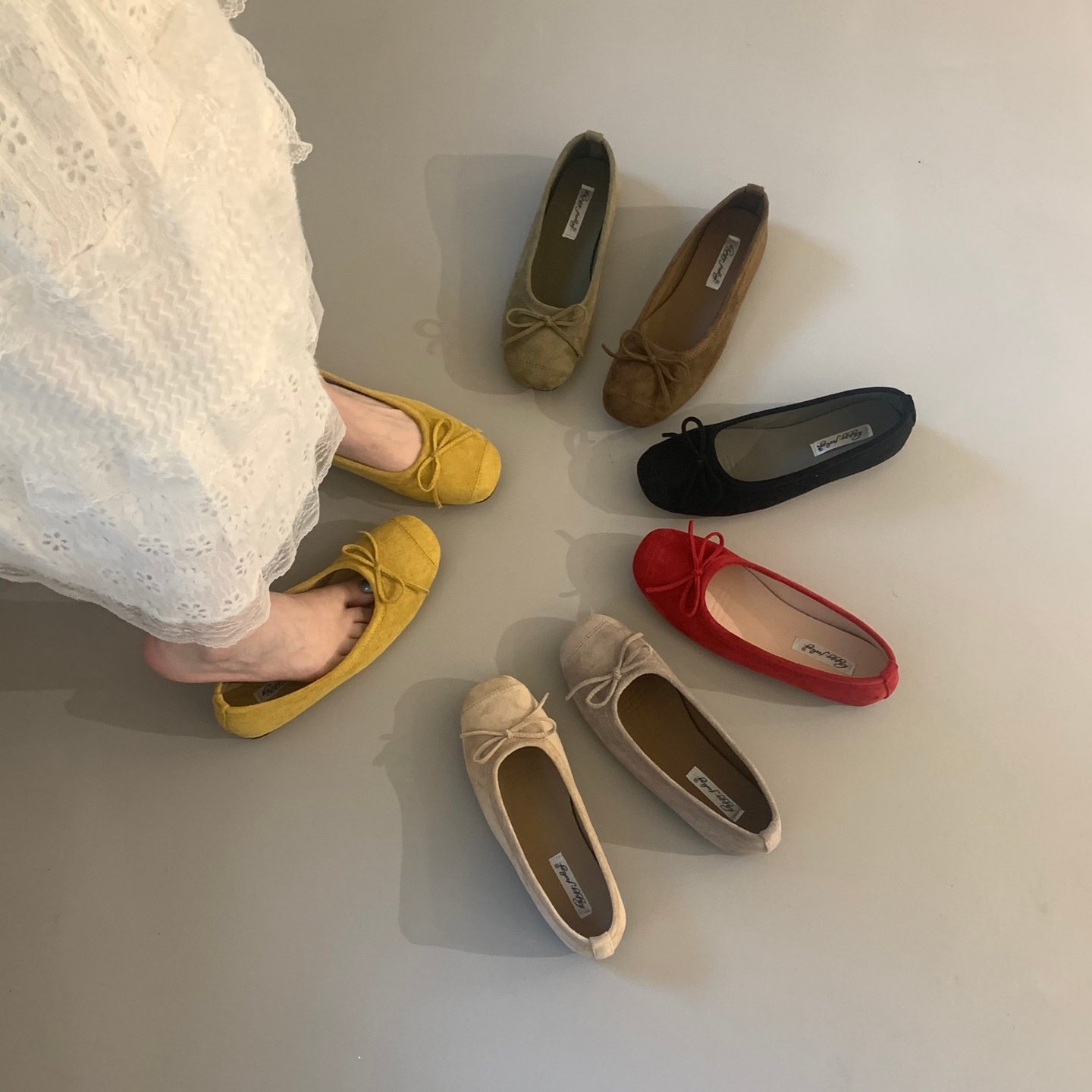 法式平底绒面黄色芭蕾舞鞋百搭一脚蹬浅口豆豆鞋蝴蝶结晚风单鞋女,女鞋,浅口单鞋,淘宝优惠券,粉丝福利购,淘宝优惠卷