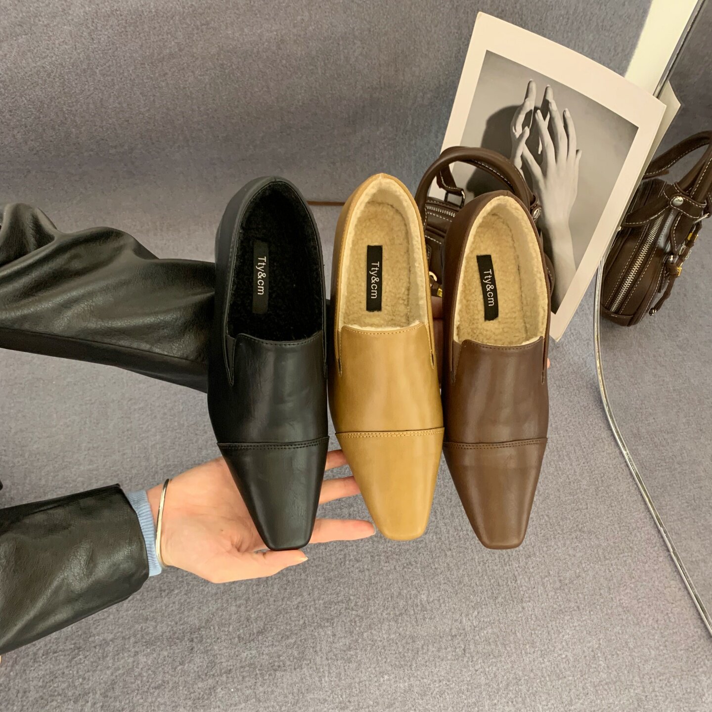 法式复古一脚蹬棕色小皮鞋女秋冬保暖加绒乐福鞋百搭通勤低跟棉鞋,女鞋,深口单鞋,淘宝优惠券,粉丝福利购,淘宝优惠卷