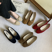 百搭不累脚通勤一脚蹬芭蕾舞单鞋 法式 平底浅口圆头绒面豆豆瓢鞋 女