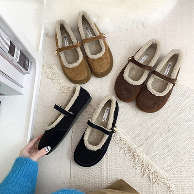 加绒勃肯鞋单鞋女一字带圆头