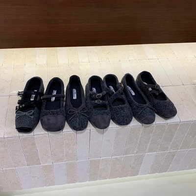 复古灰色晚晚气质芭蕾舞单鞋女2025秋冬季新款法式蝴蝶结玛丽珍鞋