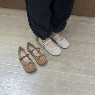小众设计蝴蝶结玛丽珍单鞋 女2025夏季 新款 平底编织透气度假风凉鞋