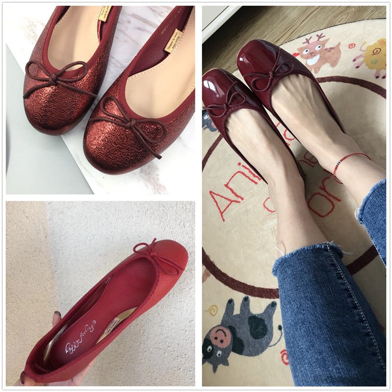 2022新款 红红火火 芭蕾舞鞋 蝴蝶结单鞋 红色婚鞋 平底女