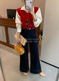 2025秋冬新款 女 加绒收腹高腰气质百搭显瘦垂感弹力直筒阔腿牛仔裤