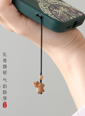 天然印度老山檀挂件包包手机文艺吊坠平安顺遂新中式复古纯银挂饰