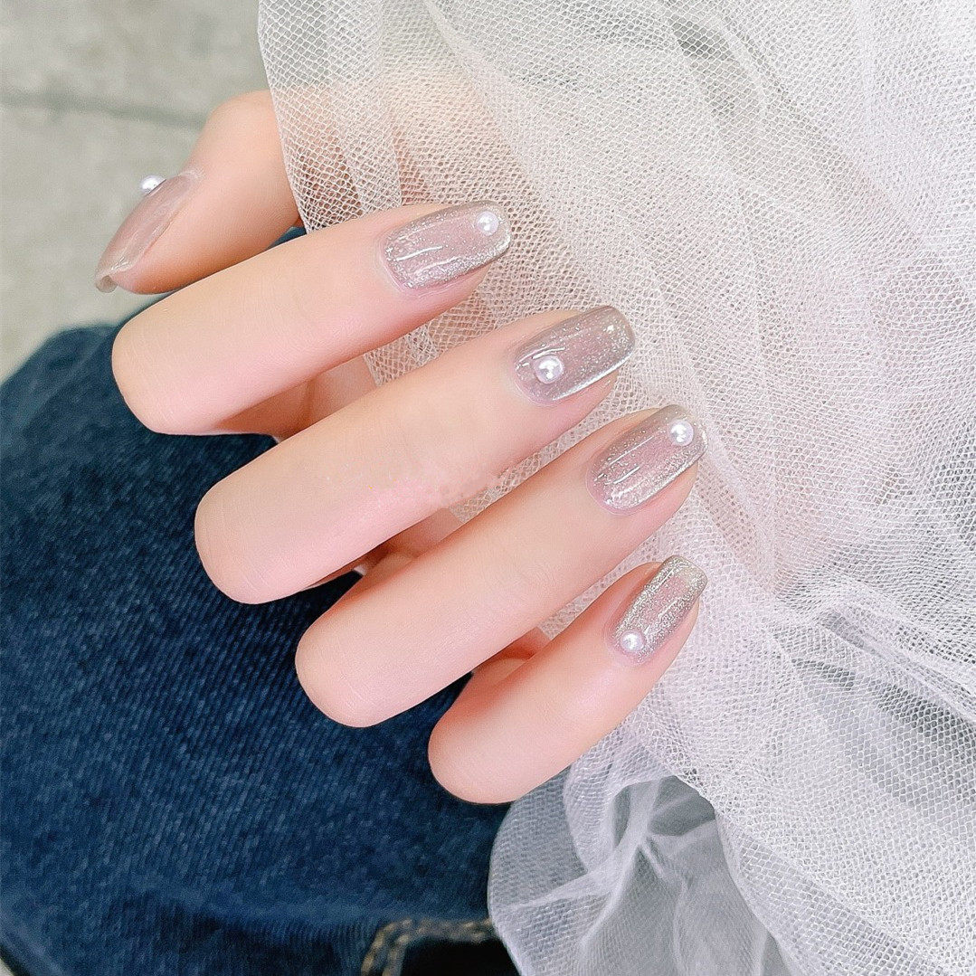 2021新款中长款甲片美甲贴片成品可穿戴式甲片婚纱新娘甲晶石猫眼