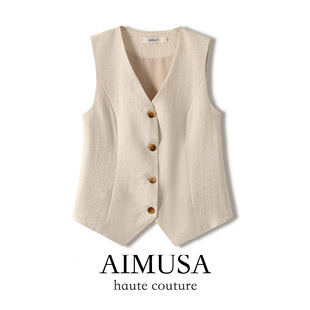 坎肩棉麻马夹 薄款 AIMUSA 26春夏老钱风单穿亚麻马甲背心女夏季