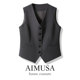 时髦洋气无袖 AIMUSA 马甲女春季 老钱风灰色西装 叠穿马夹 26新款