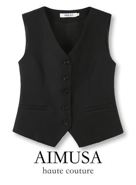 MUSA 24秋老钱风西装马甲女秋冬叠穿马夹背心无袖坎肩外套上衣