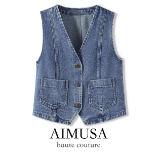 坎肩马夹外套上衣 无袖 AIMUSA 26春秋率性百搭牛仔马甲背心女款