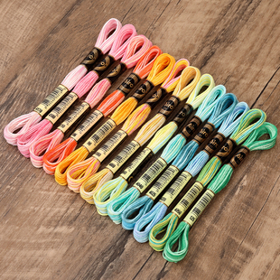 6股8米段染绣花线手工辅料十字绣线渐变双色刺绣线78色可选棉线