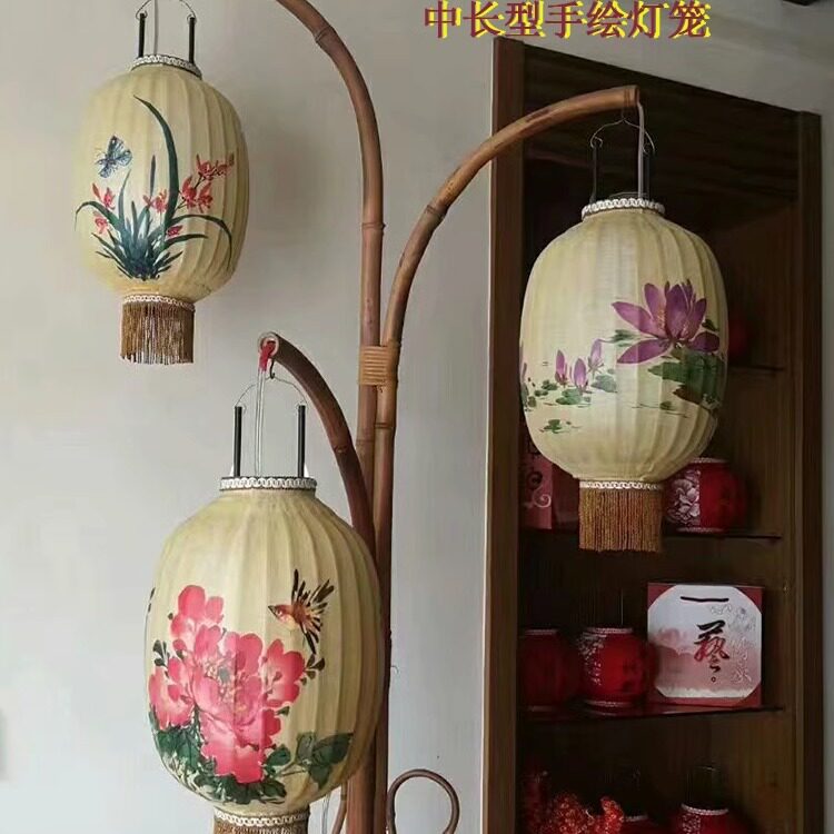 复古竹编民宿大厅定做手绘灯笼