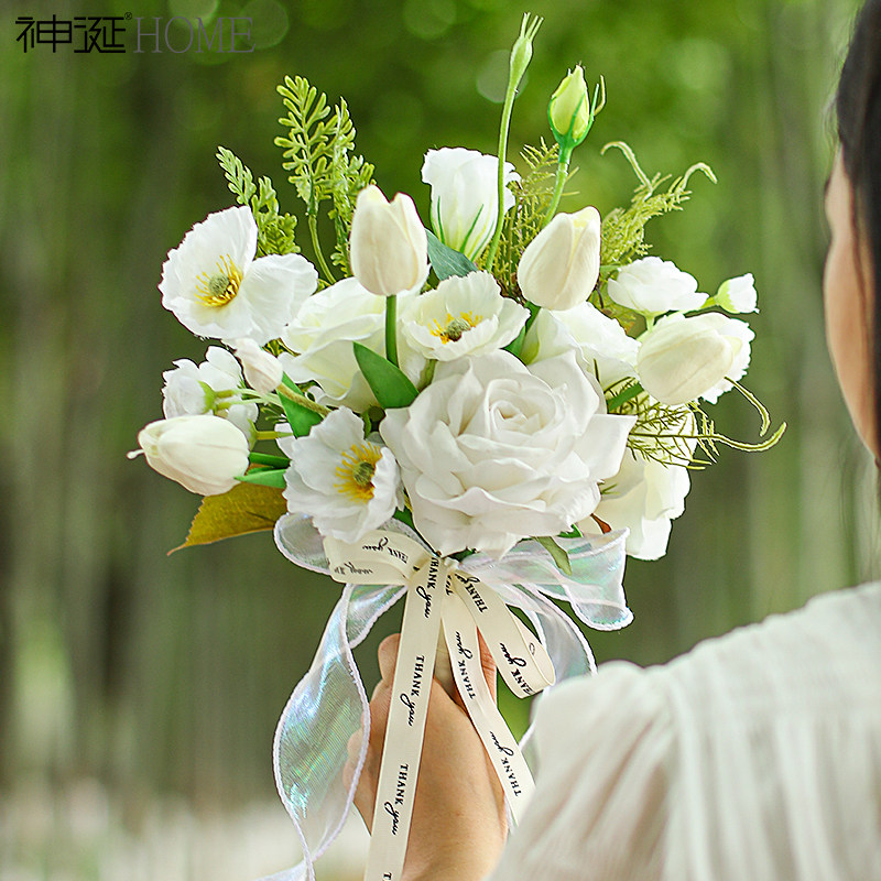 婚礼手捧花装饰结婚花束婚纱摄影新娘伴娘玫瑰假花婚庆领证彷真花