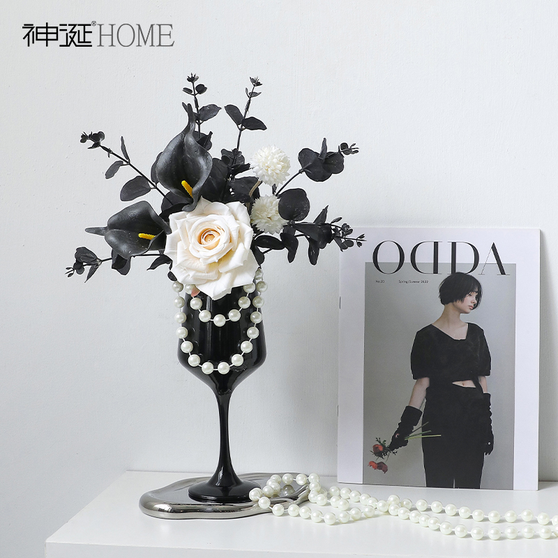 设计师款轻奢酒杯花瓶玫瑰花束