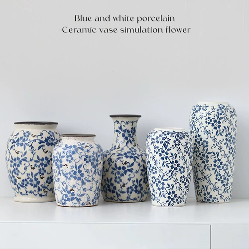 Новая китайская стиль сине -белая фарфоровая керамическая ваза